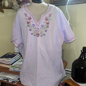 Lavender Top Embroidered with Flowers